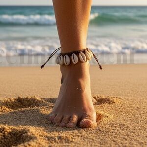 Handmade Cowrie Shell Macrame Anklet – Dark Brown Cord Adjustable Beach Jewelry